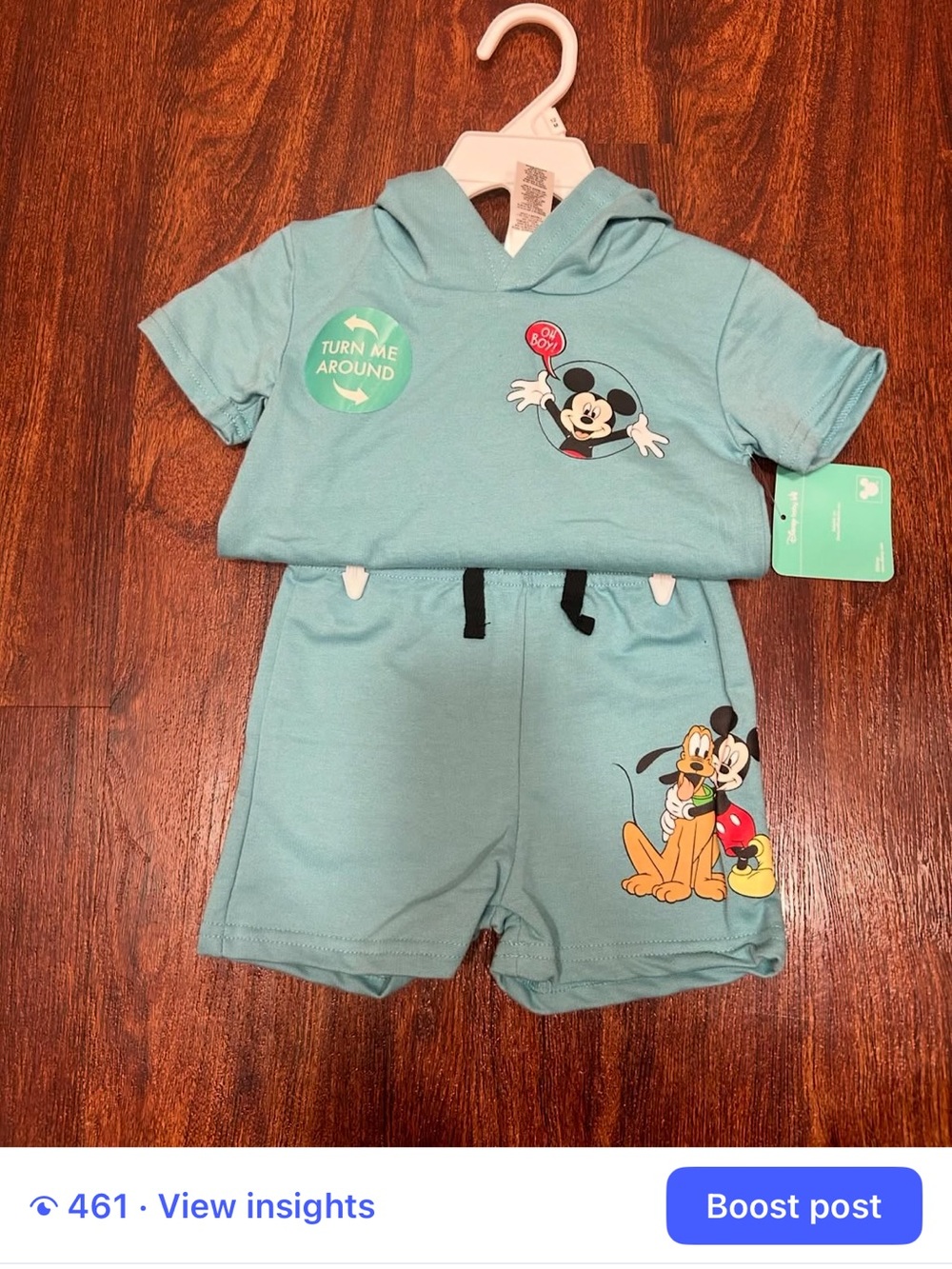 Baby Boy Mickey & Pluto Aqua Hooded Short Set